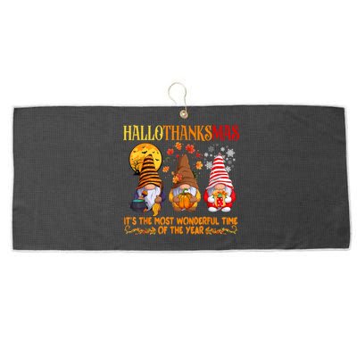 Happy Hallothanksmas Cute Gnomes Fall Halloween Large Microfiber Waffle Golf Towel