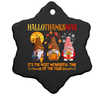 Happy Hallothanksmas Cute Gnomes Fall Halloween Ceramic Star Ornament