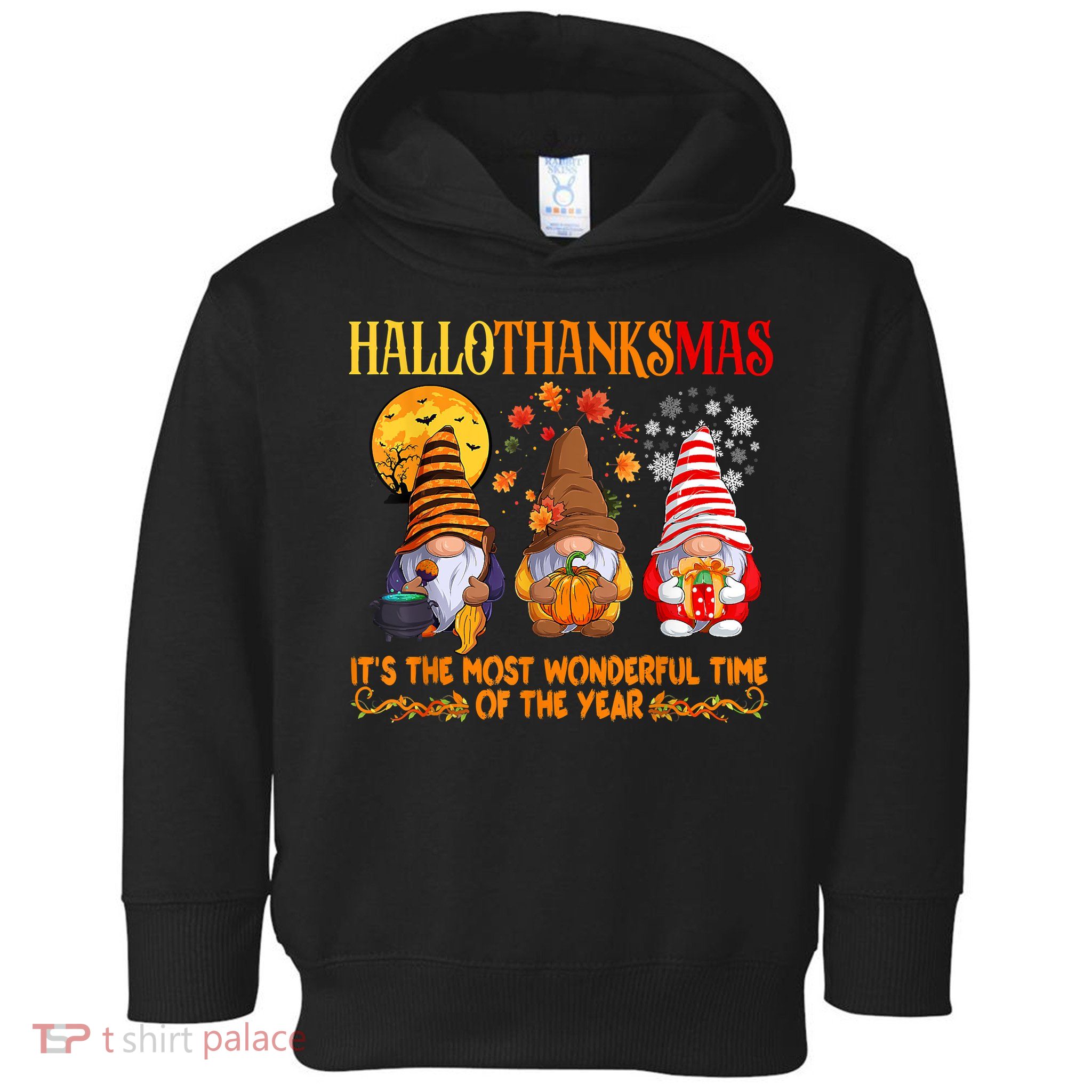 Happy Hallothanksmas Cute Gnomes Fall Halloween Toddler Hoodie