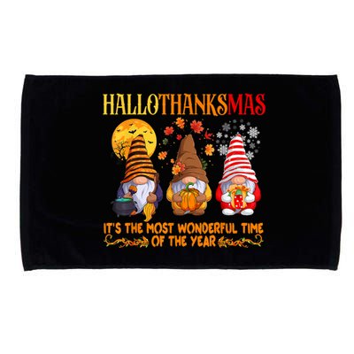 Happy Hallothanksmas Cute Gnomes Fall Halloween Microfiber Hand Towel