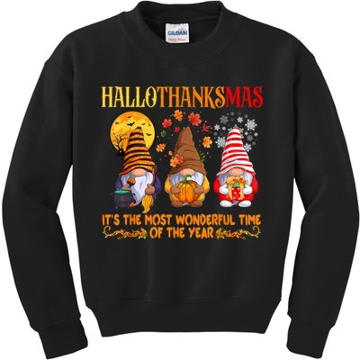 Happy Hallothanksmas Cute Gnomes Fall Halloween Kids Sweatshirt