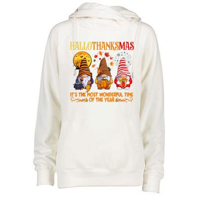 Happy Hallothanksmas Cute Gnomes Fall Halloween Womens Funnel Neck Pullover Hood