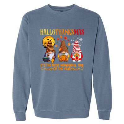 Happy Hallothanksmas Cute Gnomes Fall Halloween Garment-Dyed Sweatshirt