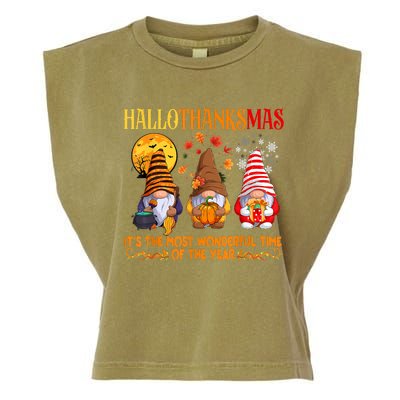 Happy Hallothanksmas Cute Gnomes Fall Halloween Garment-Dyed Women's Muscle Tee