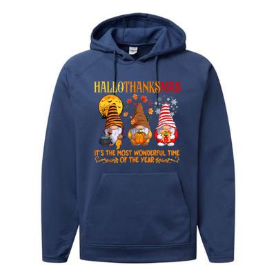 Happy Hallothanksmas Cute Gnomes Fall Halloween Performance Fleece Hoodie