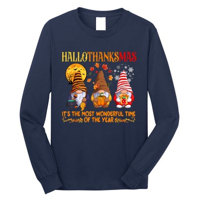 Happy Hallothanksmas Cute Gnomes Fall Halloween Long Sleeve Shirt