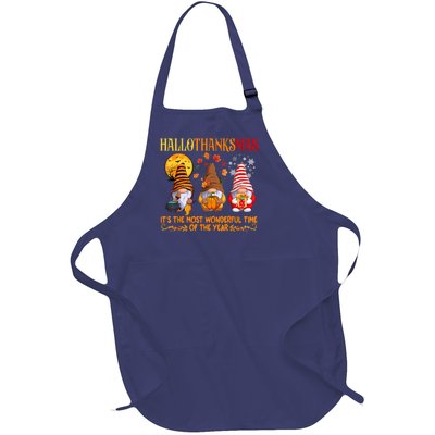 Happy Hallothanksmas Cute Gnomes Fall Halloween Full-Length Apron With Pockets