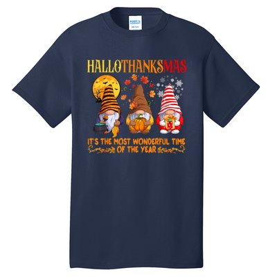 Happy Hallothanksmas Cute Gnomes Fall Halloween Tall T-Shirt