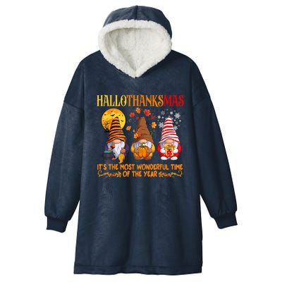 Happy Hallothanksmas Cute Gnomes Fall Halloween Hooded Wearable Blanket