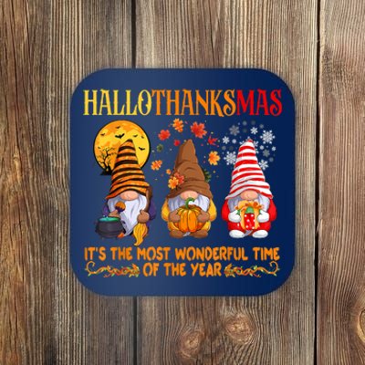 Happy Hallothanksmas Cute Gnomes Fall Halloween Coaster