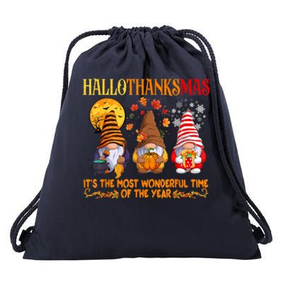 Happy Hallothanksmas Cute Gnomes Fall Halloween Drawstring Bag