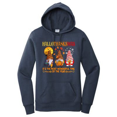 Happy Hallothanksmas Cute Gnomes Fall Halloween Women's Pullover Hoodie