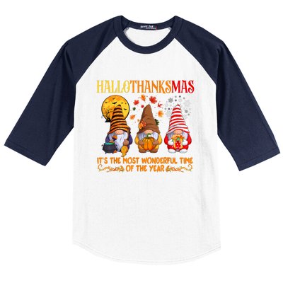 Happy Hallothanksmas Cute Gnomes Fall Halloween Baseball Sleeve Shirt