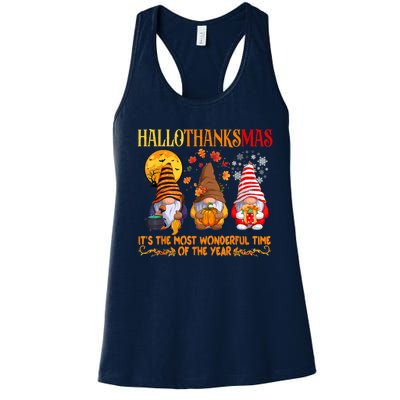 Happy Hallothanksmas Cute Gnomes Fall Halloween Women's Racerback Tank