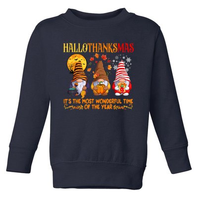 Happy Hallothanksmas Cute Gnomes Fall Halloween Toddler Sweatshirt