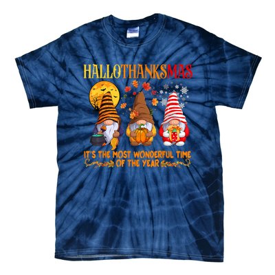 Happy Hallothanksmas Cute Gnomes Fall Halloween Tie-Dye T-Shirt