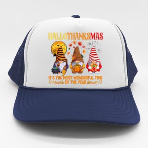 Happy Hallothanksmas Cute Gnomes Fall Halloween Trucker Hat