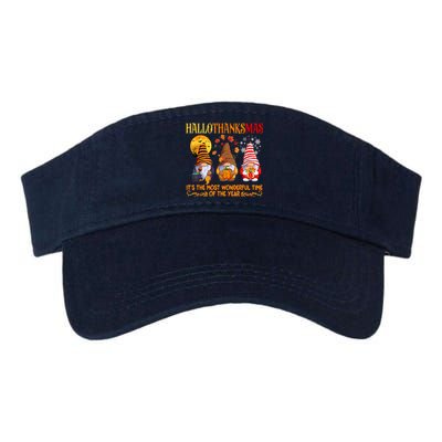 Happy Hallothanksmas Cute Gnomes Fall Halloween Valucap Bio-Washed Visor