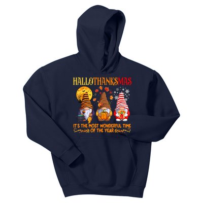 Happy Hallothanksmas Cute Gnomes Fall Halloween Kids Hoodie