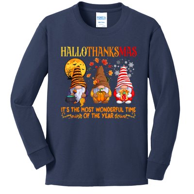 Happy Hallothanksmas Cute Gnomes Fall Halloween Kids Long Sleeve Shirt