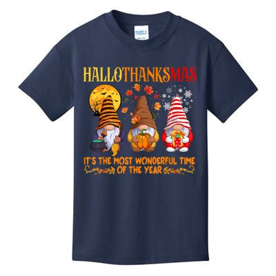 Happy Hallothanksmas Cute Gnomes Fall Halloween Kids T-Shirt