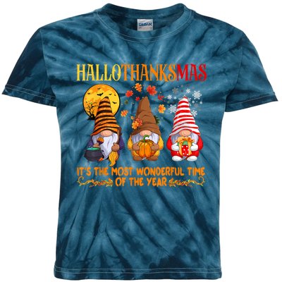 Happy Hallothanksmas Cute Gnomes Fall Halloween Kids Tie-Dye T-Shirt