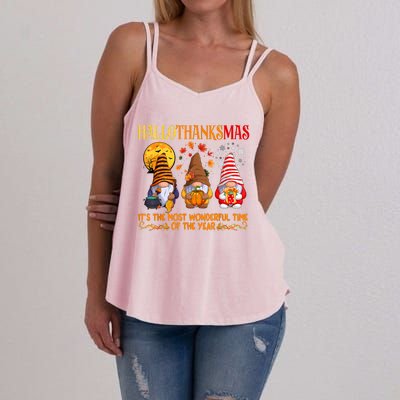 Happy Hallothanksmas Cute Gnomes Fall Halloween Women's Strappy Tank