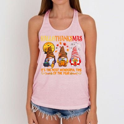 Happy Hallothanksmas Cute Gnomes Fall Halloween Women's Knotted Racerback Tank