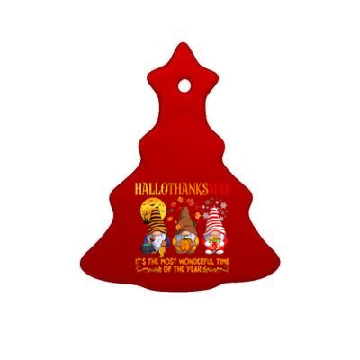 Happy Hallothanksmas Cute Gnomes Fall Halloween Ceramic Tree Ornament