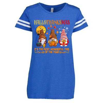 Happy Hallothanksmas Cute Gnomes Fall Halloween Enza Ladies Jersey Football T-Shirt