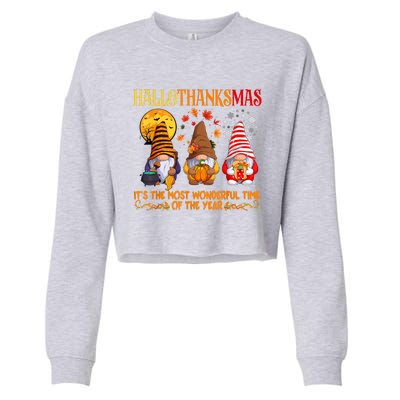 Happy Hallothanksmas Cute Gnomes Fall Halloween Cropped Pullover Crew