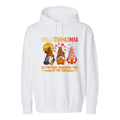 Happy Hallothanksmas Cute Gnomes Fall Halloween Garment-Dyed Fleece Hoodie