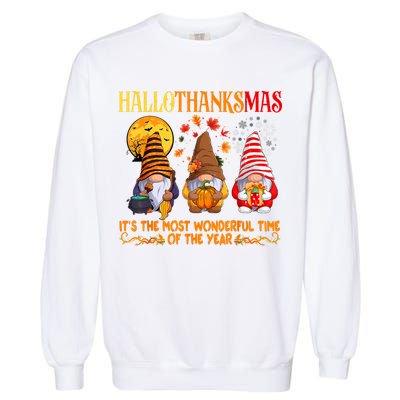 Happy Hallothanksmas Cute Gnomes Fall Halloween Garment-Dyed Sweatshirt