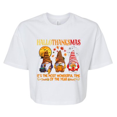 Happy Hallothanksmas Cute Gnomes Fall Halloween Bella+Canvas Jersey Crop Tee