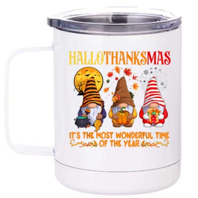 Happy Hallothanksmas Cute Gnomes Fall Halloween 12 oz Stainless Steel Tumbler Cup