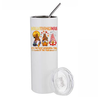 Happy Hallothanksmas Cute Gnomes Fall Halloween Stainless Steel Tumbler