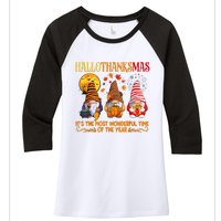 Happy Hallothanksmas Cute Gnomes Fall Halloween Women's Tri-Blend 3/4-Sleeve Raglan Shirt