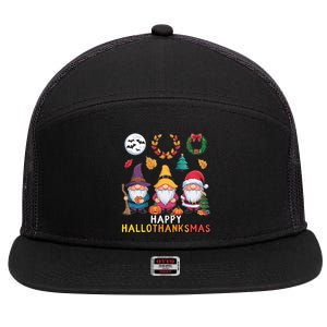 Happy Hallothanksmas Christmas Thanksgiving Gnomes Halloween Gift 7 Panel Mesh Trucker Snapback Hat