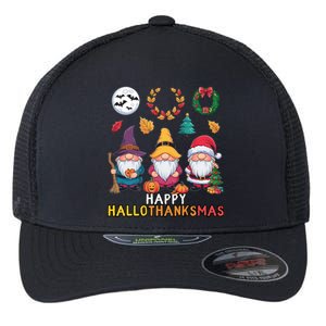 Happy Hallothanksmas Christmas Thanksgiving Gnomes Halloween Gift Flexfit Unipanel Trucker Cap