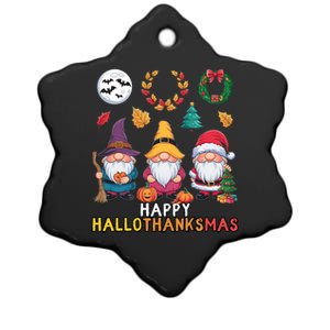 Happy Hallothanksmas Christmas Thanksgiving Gnomes Halloween Gift Ceramic Star Ornament