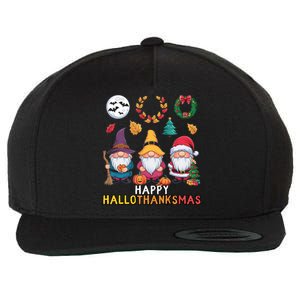 Happy Hallothanksmas Christmas Thanksgiving Gnomes Halloween Gift Wool Snapback Cap