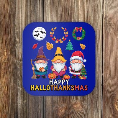 Happy Hallothanksmas Christmas Thanksgiving Gnomes Halloween Gift Coaster