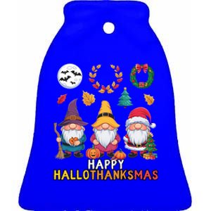 Happy Hallothanksmas Christmas Thanksgiving Gnomes Halloween Gift Ceramic Bell Ornament