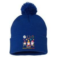 Happy Hallothanksmas Christmas Thanksgiving Gnomes Halloween Gift Pom Pom 12in Knit Beanie