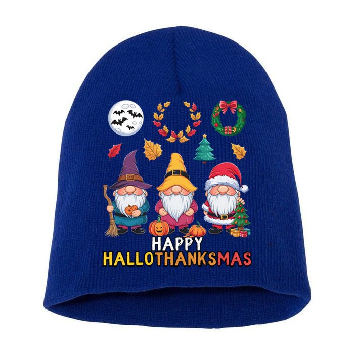 Happy Hallothanksmas Christmas Thanksgiving Gnomes Halloween Gift Short Acrylic Beanie