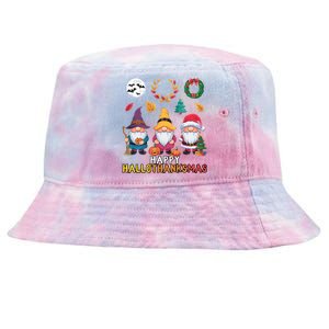 Happy Hallothanksmas Christmas Thanksgiving Gnomes Halloween Gift Tie-Dyed Bucket Hat