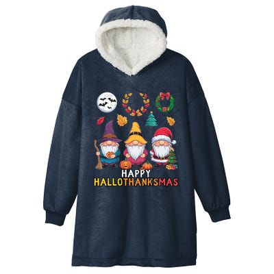 Happy Hallothanksmas Christmas Thanksgiving Gnomes Halloween Gift Hooded Wearable Blanket