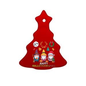 Happy Hallothanksmas Christmas Thanksgiving Gnomes Halloween Gift Ceramic Tree Ornament