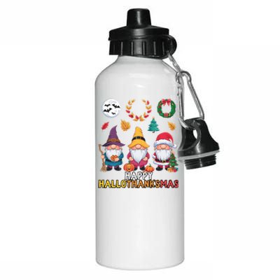 Happy Hallothanksmas Christmas Thanksgiving Gnomes Halloween Gift Aluminum Water Bottle