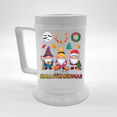 Happy Hallothanksmas Christmas Thanksgiving Gnomes Halloween Gift Beer Stein